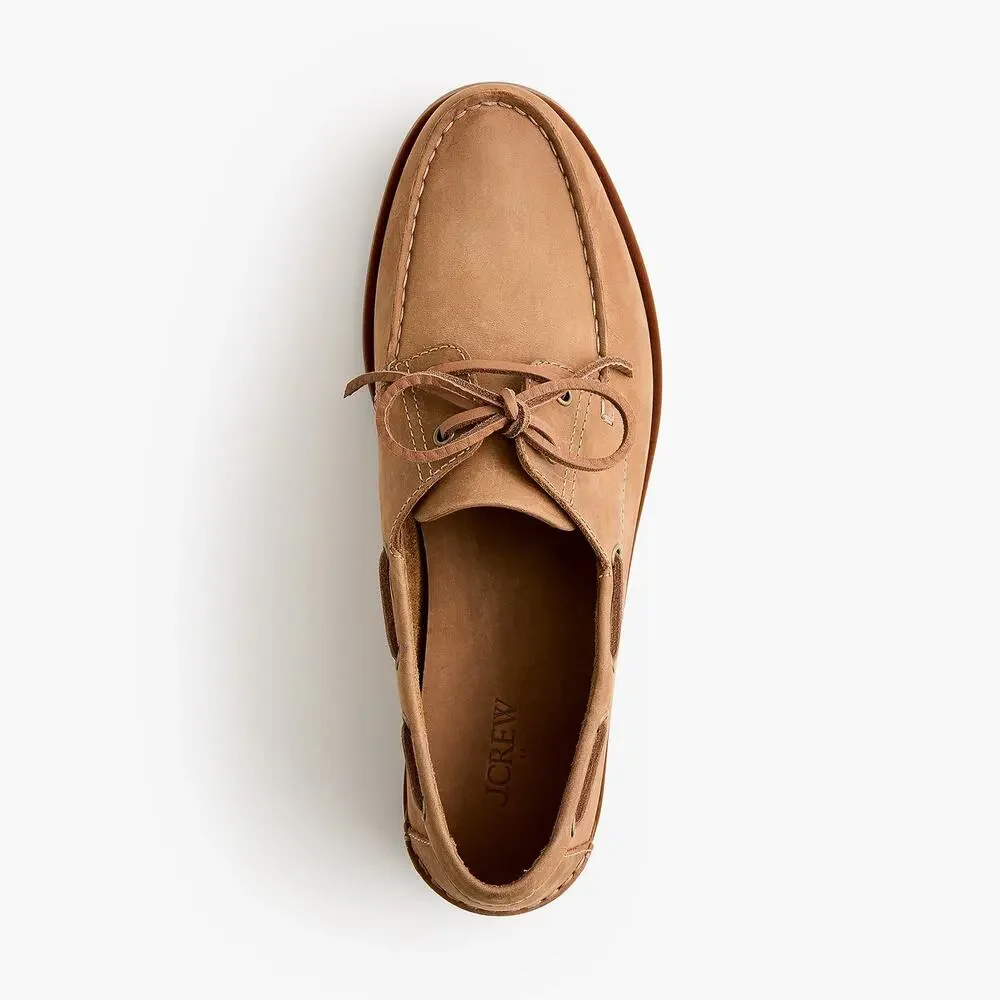 J. Crew Men's Leather Boat Shoes Comfort Round-Toe Leather Oil Tan Size 10 NWOB